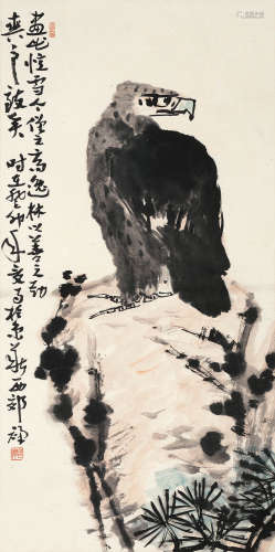 李苦禅 癸卯（1963）年作 松鹰图 设色纸本 镜片
