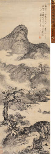 吴观岱 辛酉（1921）年作 烟雨钓艇图 水墨纸本 镜片