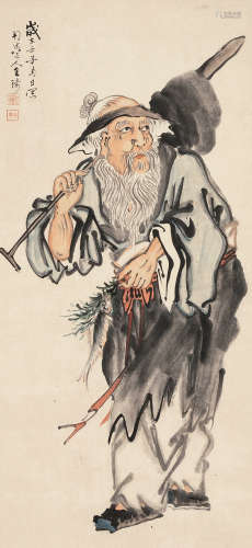 王琦 壬子（1912）年作 得利图 设色纸本 立轴