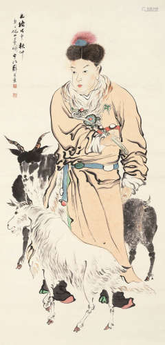 倪田 戊申（1908）年作 吉瑞呈祥图 设色纸本 立轴