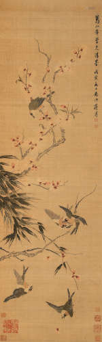 蒋溥 戊寅（1758）年作 花鸟 设色绢本 立轴