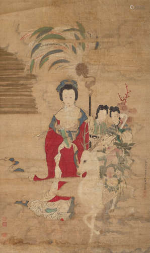 余集 癸亥（1803）年作 麻姑献寿 设色绢本 镜片