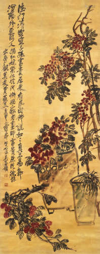 吴昌硕 庚申（1920）年作 富贵多子图 设色纸本 立轴