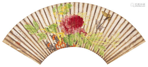 柳如是 乙酉（1645）年作 牡丹蛱蝶图 设色纸本 扇面