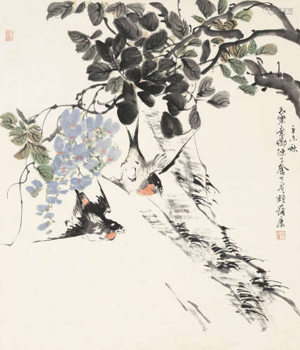 陈子奋 辛未（1931）年作 双燕图 设色纸本 镜片