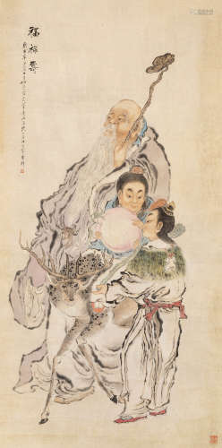 沈心海 辛丑（1901）年作 福禄寿 设色纸本 立轴