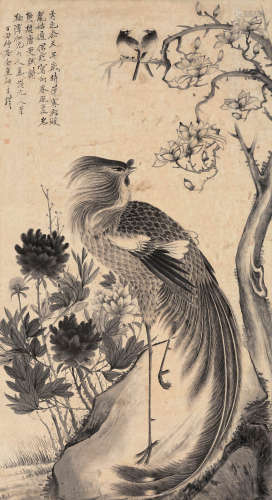 王礼 丁丑（1877）年作 花鸟 水墨纸本 立轴