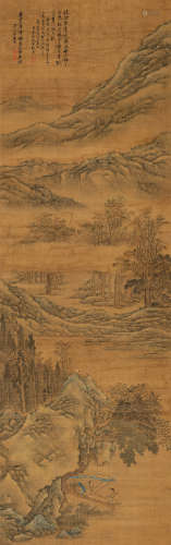 黄鼎（张庚题） 雍正六年（1728）作 秋江放棹图 设色绢本 立轴