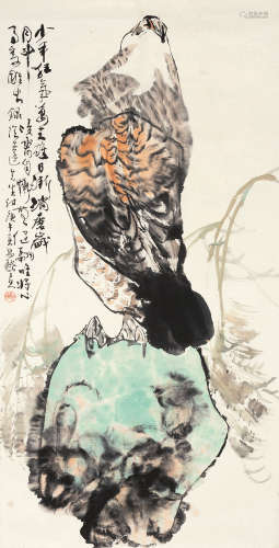 谭昌镕 庚午（1990）年作 鹰 设色纸本 托片