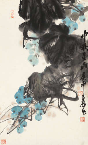 张立辰 庚申（1980）年作 中秋佳品 设色纸本 镜片