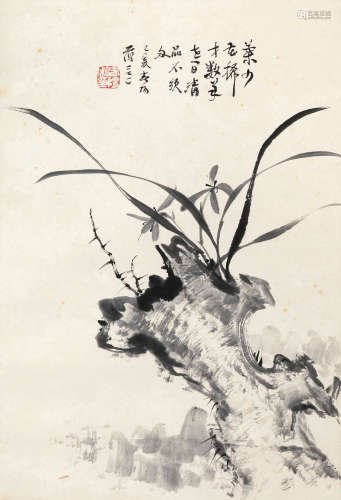霍春阳 乙亥（1995）年作 兰石图 水墨纸本 立轴