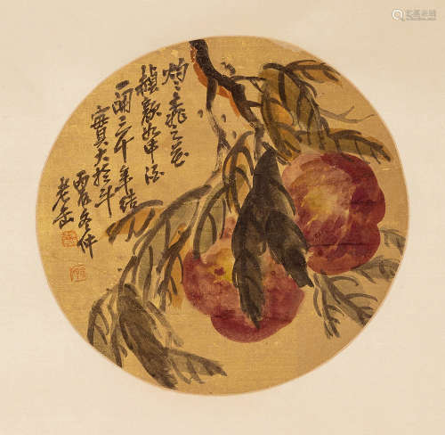 吴昌硕 丙辰（1916）年作 寿桃 设色绢本 镜片
