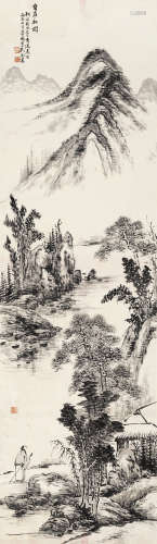 吴待秋 丙辰（1916）年作 自在轩图 水墨纸本 立轴