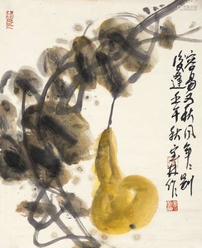 姜宝林 壬午（2002）年作 葫芦 设色纸本 托片