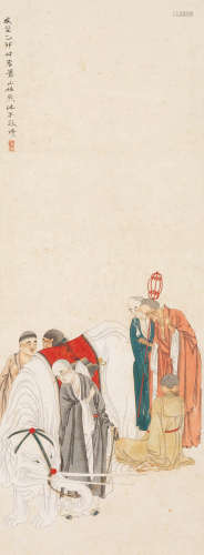 任熊 乙卯（1855）年作 罗汉图 设色纸本 镜片