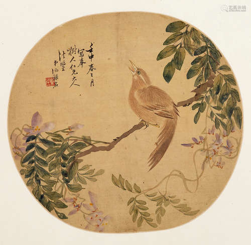 汤禄名 壬申（1872）年作 花鸟 设色绢本 镜片