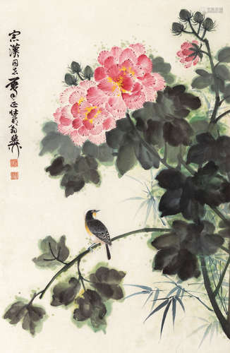 谢稚柳 芙蓉小鸟 设色纸本 镜片