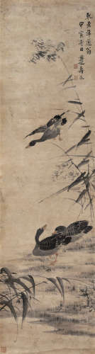 边寿民 甲寅（1734）年作 芦雁图 设色纸本 立轴