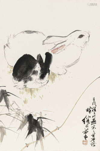 刘继卣 壬戌（1982） 兔子 设色纸本 立轴