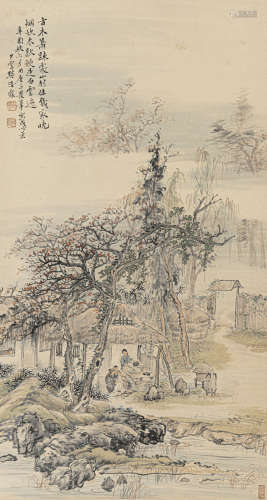 樊浩霖 辛酉（1921） 山村晚炊 设色纸本 立轴