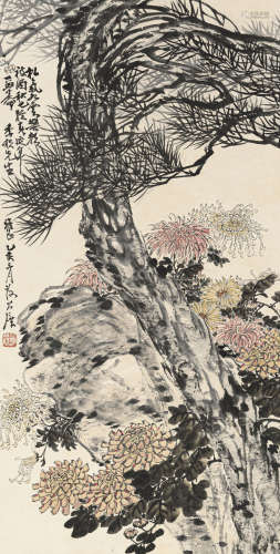 谢公展 乙亥（1935） 松菊图 设色纸本 立轴