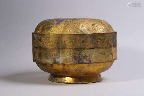 铜鎏金风纹盒