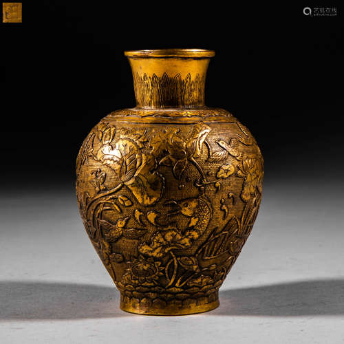 Qing Dynasty of China,Bronze Gilt Vase