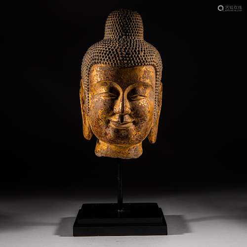 Tang Dynasty of China,Lacquer Gold Stone Buddha Head