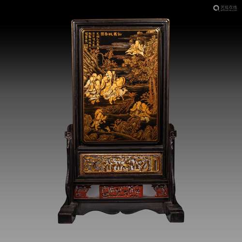 Qing Dynasty of China,Red Sandalwood Gold-Traced Lacquerware...