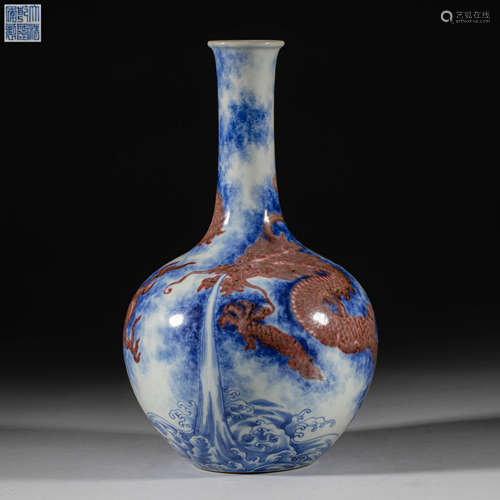 Qing Dynasty of China,Blud and White Underglaze Red Porcelai...