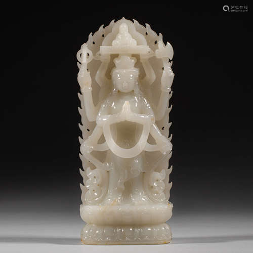 Qing Dynasty of China,Hetian Jade Avalokitesvara Buddha Stat...