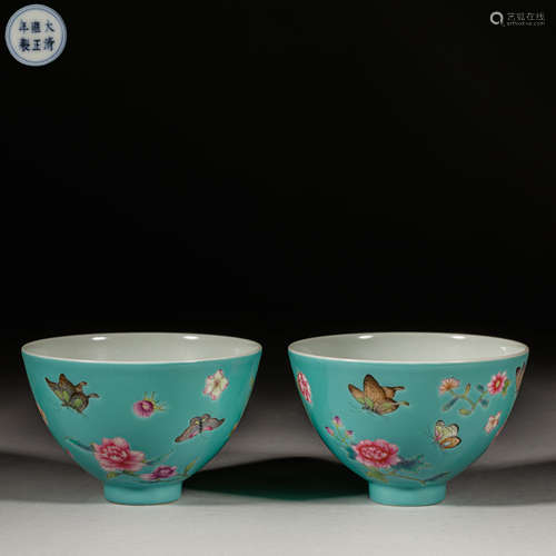 A Group Qing Dynasty of China,Turquoise Green Ground Famille...