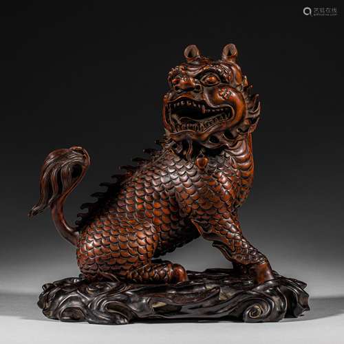 Qing Dynasty of China,Boxwood Red Sandalwood Unicorn Ornamen...