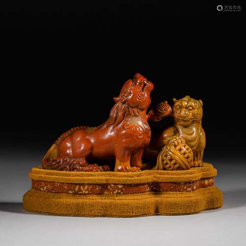 A Group Qing Dynasty of China,Shoushan Stone Auspicious Beas...