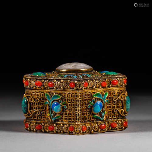 Qing Dynasty of China,Bronze Gilt Enamel Painted Inlaid Trea...