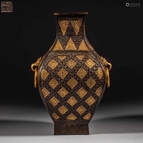 Ming Dynasty of China,Yongle Bronze Gilt Square Bottle