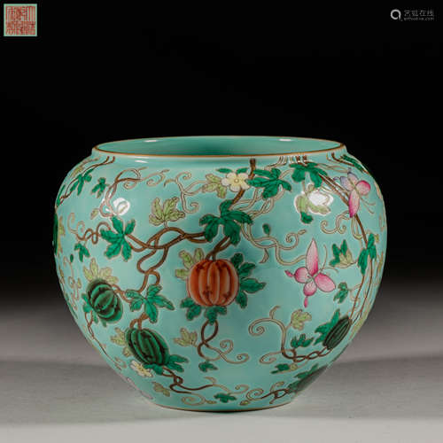 Qing Dynasty of China,Qianlong Turquoise Green Ground Famill...