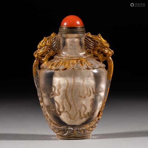 Qing Dynasty of China,Crystal Lacquer Gold Snuff Bottle