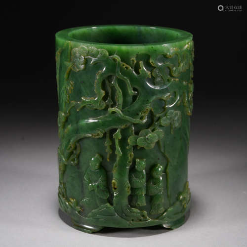 CHINESE JASPER PEN HOLDER, QING DYNASTY