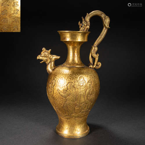 CHINESE COPPER GILDED JUG, LIAO DYNASTY