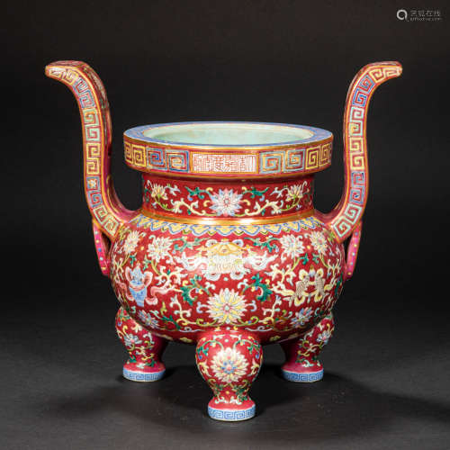 CHINESE FAMILLE ROSE INCENSE BURNER, QING DYNASTY