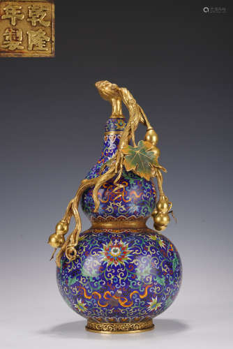 CHINESE CLOISONNÉ BLUE GOURD BOTTLE, QING DYNASTY