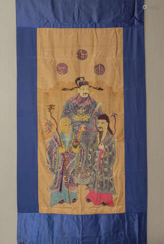 CHINESE EMBROIDERY SILK HANGING SCREEN, QING DYNASTY