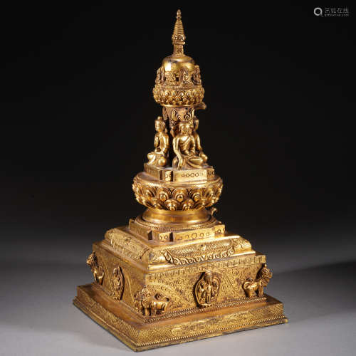 CHINESE BRONZE GILDED PAGODA, QING DYNASTY