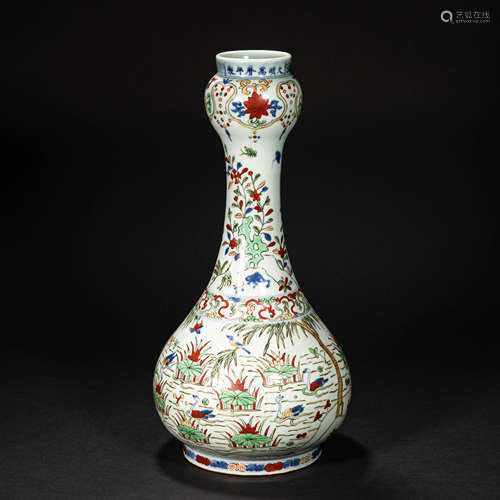 CHINESE MULTICOLORED GARLIC HEAD BOTTLE, MING DYNASTY