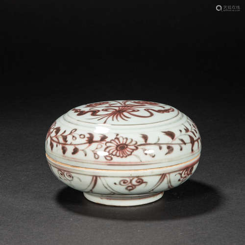 CHINESE GLAZED RED POWDER BOX, YUAN DYNASTY