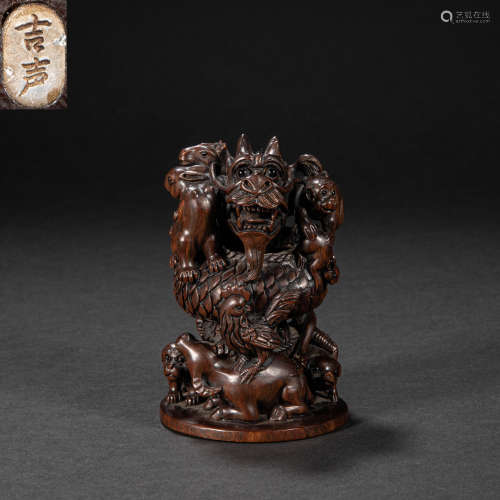 CHINESE ROSEWOOD CARVING ZODIAC SIGN, QING DYNASTY