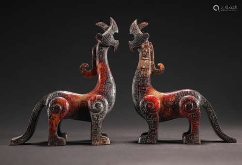 A PAIR OF CHINESE HETIAN JADE LONG, HAN DYNASTY