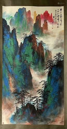 A Vertical-hanging Landscape Chinese Ink Painting by Li Xion...