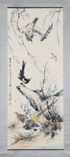 A Vertical-hanging Orchid Chinese Ink Painting by Bai Jiao